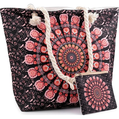 Letná plážová taška mandala Paisley s taštičkou 39x50 cm červ.korálová