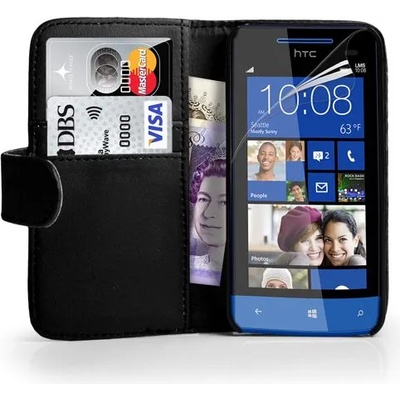 HTC 8S Wallet Калъф Черен + Протектор