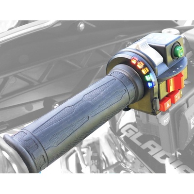 KOSO gripy vyhřívané s ovladačem a vyhříváním palce ATV/sněžný skútr (22mm + 22mm, 7/8 + 7/8) délka 130mm 5 úrovní vyhřívání (EL)