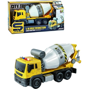 Китай Детски инерционен бетоновоз с музика и светлини, 1: 16, жълт