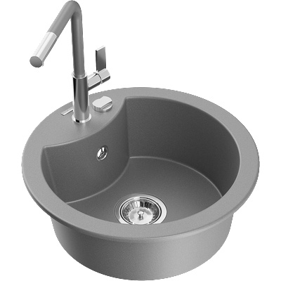 Mexen Diego гранитна мивка с 1 камера с кухненски смесител Flora, сива (6512-71-670401-06)