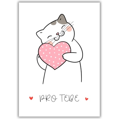 Přání s kočkou a srdíčkem