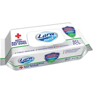 Lara Мокри кърпи с капак Lara Med - Антисептик за ръце и лице, 80 броя (54113) - ozone