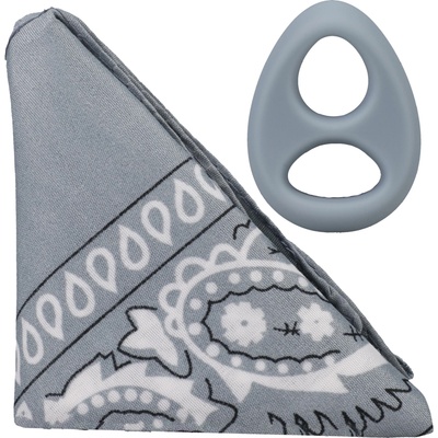 Doc Johnson ROCK SOLID The CODE Silicone Cockring with Bandana Gray - erekční kroužek se šátkem