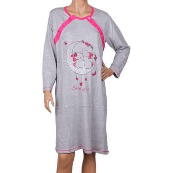 Image 1 of Нощница за кърмачки с дълъг ръкав в сиво с цикламен кант