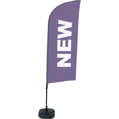 Jansen Display Kompletní sada reklamní vlajky ve tvaru křídla, Novinka, fialová, anglicky, 1105 x 3300 mm