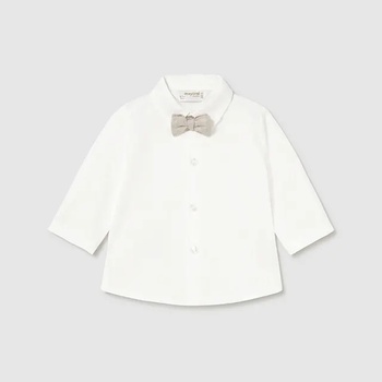 MAYORAL Бяла риза дълъг ръкав с бежова папийонка за новородено момче Mayoral
