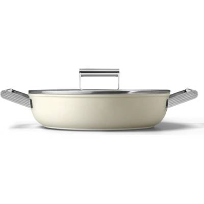 Smeg Плитка тенджера с капак Smeg DPF2812CRM, 28 см, 4.3 л, Керамично незалепващо покритие, Фурна до 250C, Без PFAS, Индукция, Крема (DPF2812CRM)