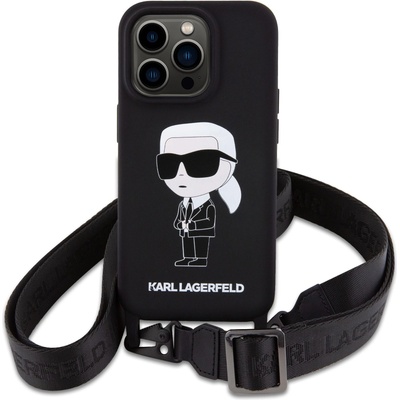 KARL LAGERFELD Калъф Karl Lagerfeld Apple iPhone 15 Pro Liquid Silicone Crossbody Ikonik (KLHCP15LSCBSKNK)