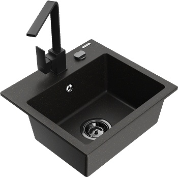 Mexen Milo кухненска мивка с една камера с кухненски смесител Rita, черен/златен металик - 6505-75-670300-70-B (6505-75-670300-70-B)