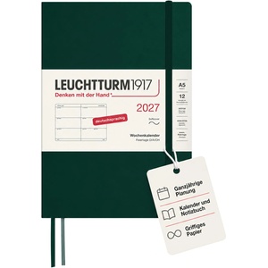 Leuchtturm1917 Weekly Calendar 2027 Medium (A5) - German, Forest Green, Softcover, 12 months - January-December 2027, 1 week per double page, 80 g/m2 paper with high ink compatibility - 400131 (400131)