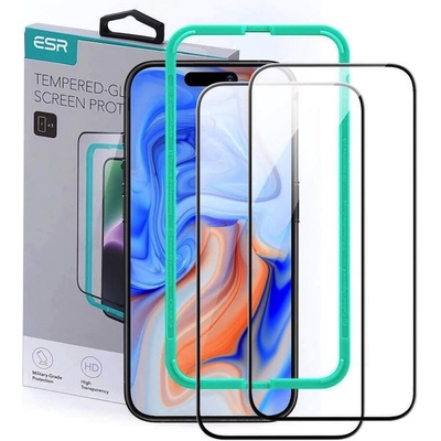 ESR 3D Full Cover Tempered Glass 2 Pack - 2 броя калени стъклени защитни покрития за дисплея на iPhone 15 Pro (черен-прозрачен)