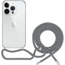 Spello Crossbody so šnúrkou iPhone 15 čiré / čiernobiela šnúrka