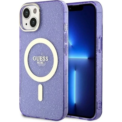 GUESS iPhone 14 Plus 6, 7" лилав твърд калъф Glitter Gold MagSafe (GUHMP14MHCMCGU)