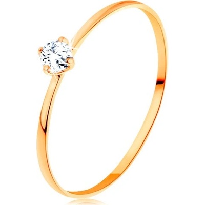 Šperky Eshop Prsten ze žlutého zlata tenká ramena kulatý zirkon čiré barvy S3GG157.18