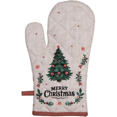 Clayre & Eef Béžová bavlnená chňapka rukavice so stromčekmi Christmas Harmony 18 x 30 cm