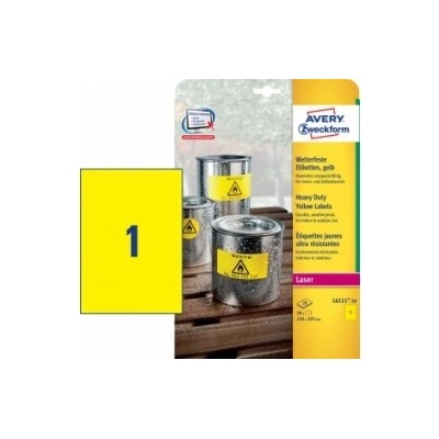 Etikety polyesterové 210x297mm Avery A4 žlté 20 hárkov