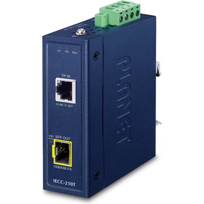 PLANET IECC-210T Industrial 1-Port 100TX + 1-Port 100FX SFP EtherCAT Media Converter (RJ45 In, SFP Out, -40~75 degrees C, Dual 9~48V DC, BECKHOFF EtherCAT conformance test tool verified) (IECC-210T)
