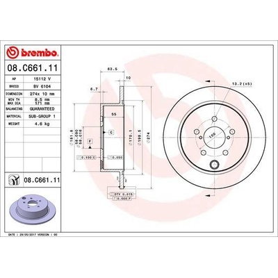 BREMBO Brzdový kotúč plny Ø274mm 08.C661.11