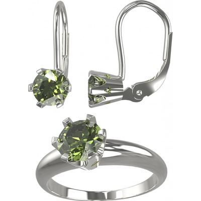 A-B Women's silver jewelry set with round Czech meteorite stone moldavite vltavin 20000033