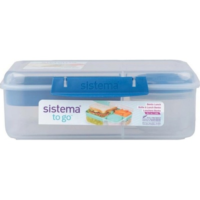 Sistema Dělený svačinový box To Go Bento Lunch s nádobou na jogurt a 2 tácky 1,65 l, modrá