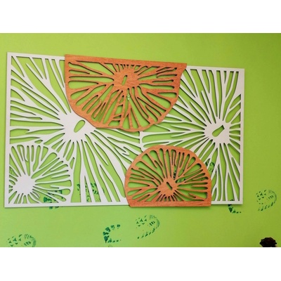 Elegantní dřevěná dekorace na zeď s květinovým vzorem - GENIUS: 46 x 80 cm 3914-44898 PR0298 3 casti