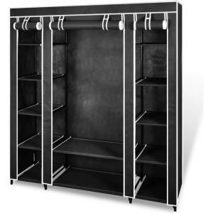 vidaXL Текстилен гардероб с отделения и летви, 45 x 150 x176 см, черен (240495)