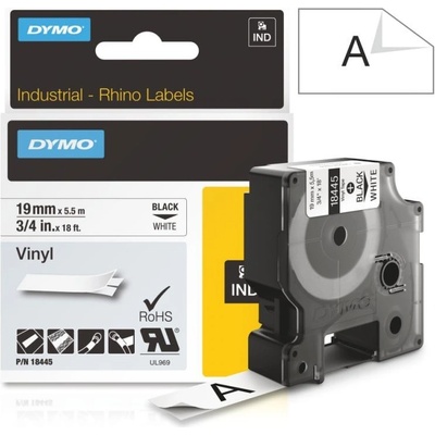Páska Dymo Rhino vinyl, 19mm (18445) bílá, černý tisk, 5,5m