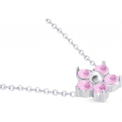 Biju Řetízek z chirurgické oceli s přívěskem, květina s růžovými zirkony 3001824-1