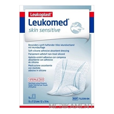 LEUKOPLAST LEUKOMED SKIN SENSITIVE krytie s vankúšikom náplasť sterilná 5 x 7,2 cm 5 ks