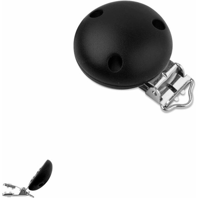 Silikónový klip na cumlík 34mm s 3 dierkami a kovovou sponou Black - 1 ks