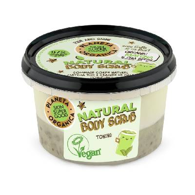 Skin Super Good Planeta Organica - přírodní tělový peeling - matcha a chia semínka 250 ml