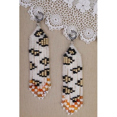 Prosperk náušnice z korálků handmade bílo zlaté S2336
