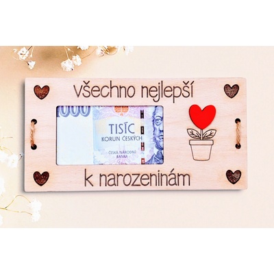 Dřevěné přání na bankovku k narozeninám 8
