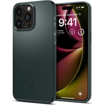 Spigen Thin Fit Case - качествен тънък матиран кейс за iPhone 15 Pro (зелен)