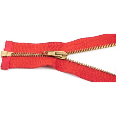 Deliteľný kovový mosadzný zips č.5 viac farieb - dĺžka (30 - 85 cm) 50 cm Červená