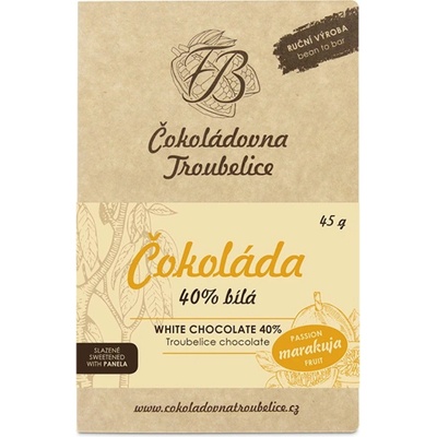 Čokoládovna Troubelice bílá 40% s marakujou EDICIÓN NUEVA 45 g