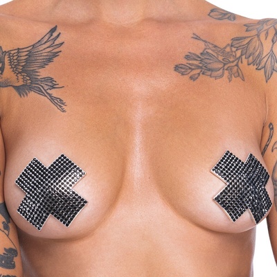 Cottelli Nipple Stickers Cross 0781940 Shiny Black Gems