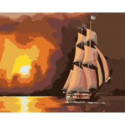 Zuty Malování Podle Čísel Plachetnice A Rudý Západ Slunce D. Rusty Rust 80 x 100 cm Plátno Rám