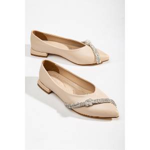 Moda Trend Дамски балерини с декоративни камъчета - Бежови #367220 (367220_Бежов)