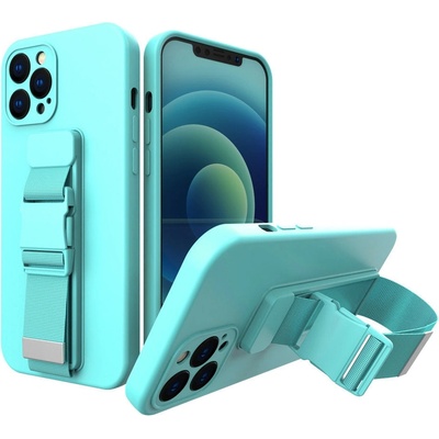 HQWear Кейс от TPU материал с каишка Rope case за Apple iPhone 13, Светлосин (9145576218143)
