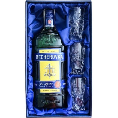 Becherovka 0,5 l (dárkové balení mašle + 3 sklenice)