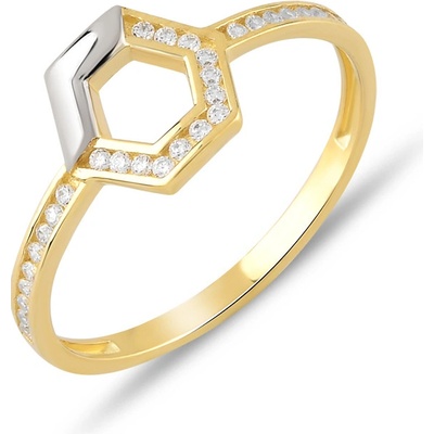Lillian Vassago Prsten v kombinovaném zlatě se zirkony, šestiúhelník LLV06 GR185YW