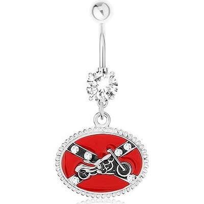 Šperky eshop piercing do pupíku ocel čirý zirkon motiv jižanské vlajky motorka SP83.30