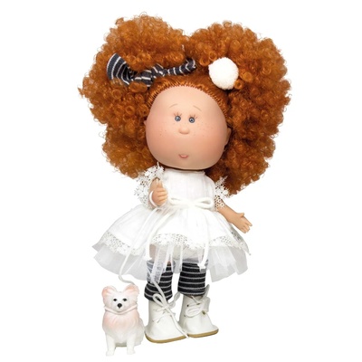 Ръчно изработена кукла от Испания - Mia с къдрава коса и кученце (NDO-3403)
