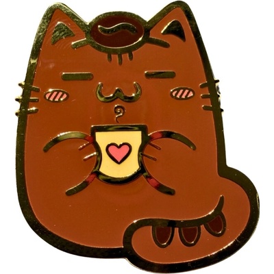 S1moonka kovový pin kávová kočička 45 mm