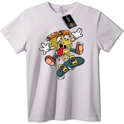 NOONEBRAND Тениска Пица и Скейтборд - XL, White