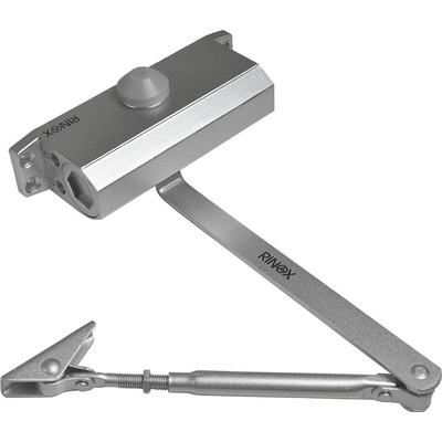 Hydraulický zavírač (162x41x63 mm) pro interiérové dveře, max. délka dveří: 900 mm / max. váha dveří: 60 kg, materiál: AL s povrchovou úpravou - stříbrná