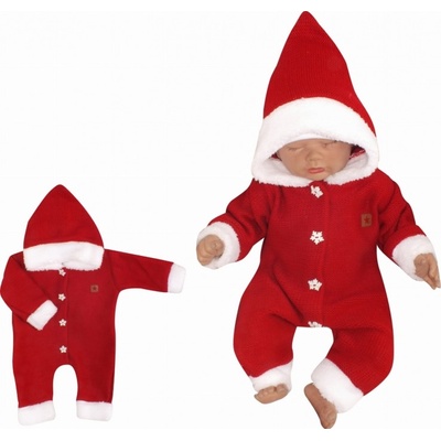 Z&Z Detský pletený overal s kapucňou Baby Santa červený