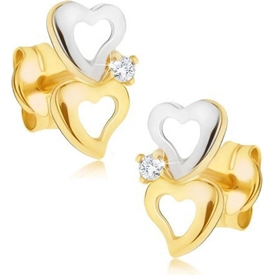 Šperky eshop ze zlata dvoubarevné obrysy srdcí blýskavý čirý diamant BT501.25